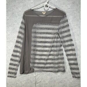 A. moss Silk Contrast Sheer Gray Blouse Sz Small Womens Striped Top